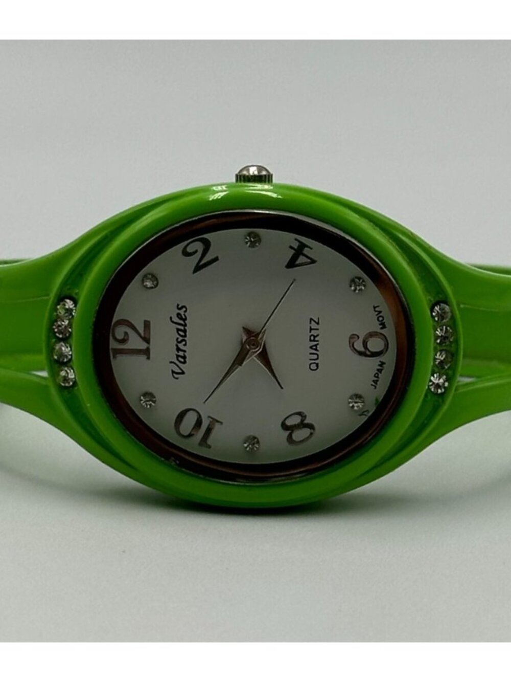 3/$30 Varsales Watch Women Green White Dial Rhinestone Accents Cuff Band